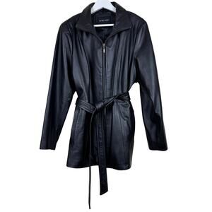 Vintage 90s Y2K Nine West Black Leather Trench Style Jacket Women's L XL